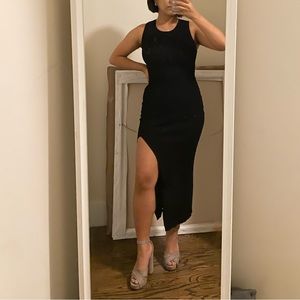 Aritzia Babaton black midi dress with slit and open back XS